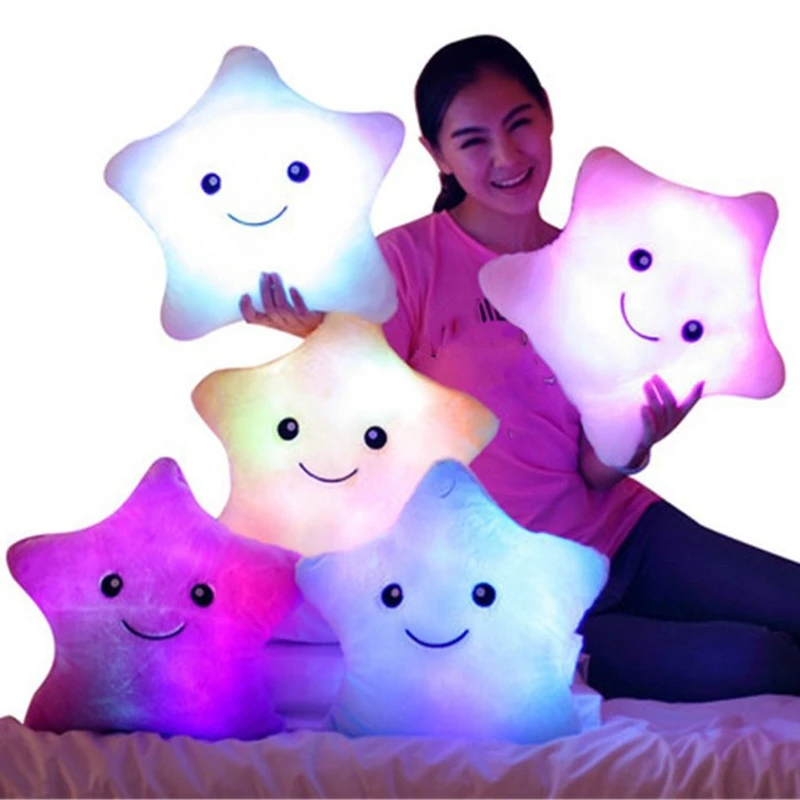 for Creative Twinkle Star Luminous Pillow Glowing LED Night Light Soft Stuffed Plush Pillows Stuffed Gifts for Kids Girls