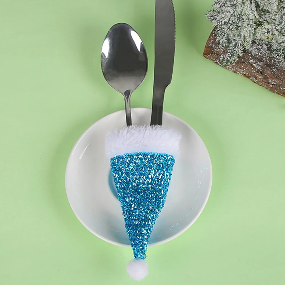 

5Pcs Small Christmas Hat Cutlery Silverware Holder Xmas Table Decor Christmas Party Wine Bottle Cap Cover Cutlery Cap Decor