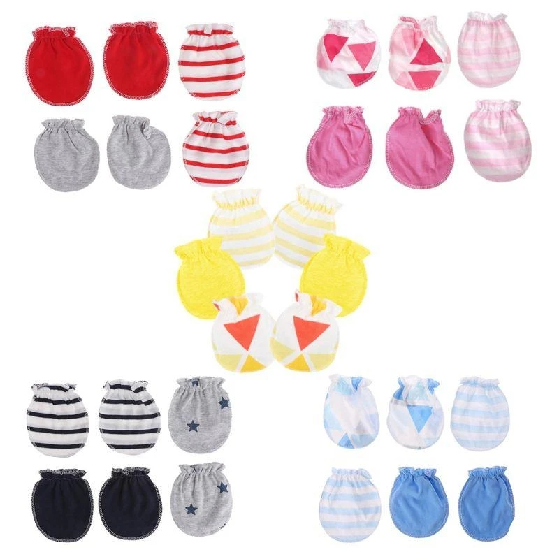 

J15U Boy Girls Cotton No Scratch Gloves Color Matching Mittens for Baby Anti Eat