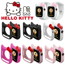 Hello Kitty Bow Cat Soft Silicone Band cartoon Case For Apple Watch Series 7 SE 6 5 4 3 2 1 Cover for iwatch 38 40 41 42 44 45MM