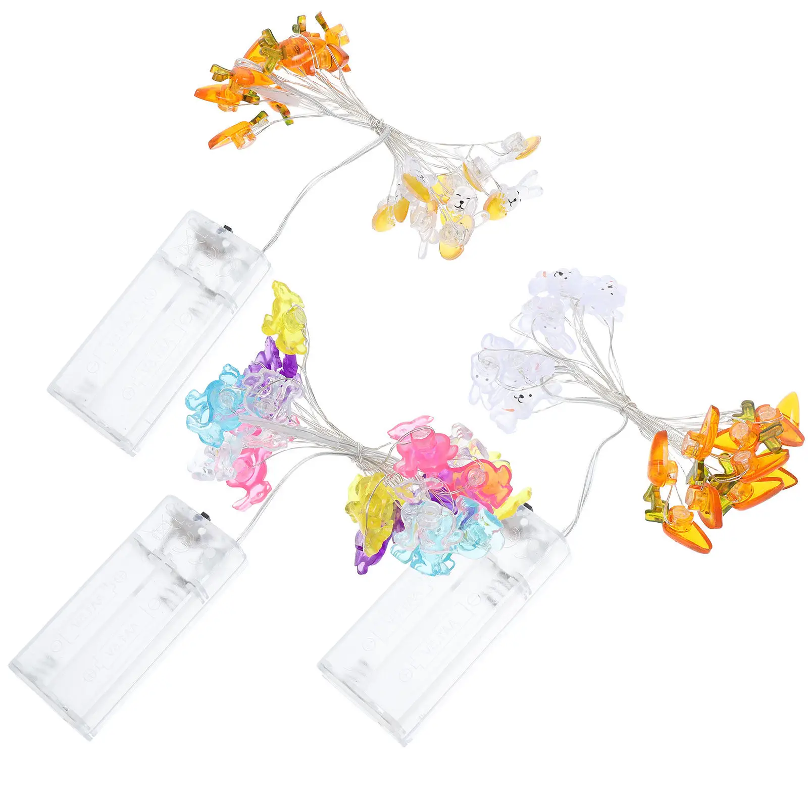 

3Pcs Easter Bunny Carrot Egg LED String Lights Operated Copper Wire Fairy Lights Indoor Outdoor Decoration