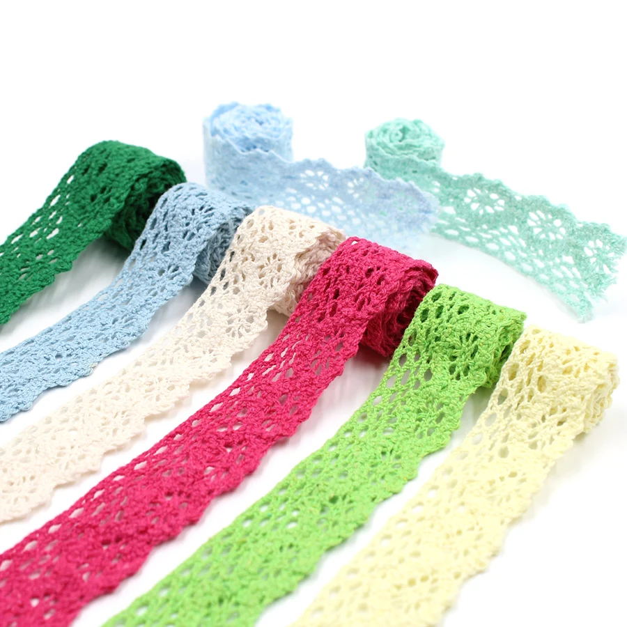 (2Yards/roll) 25mm Embroideried Cotton Net Lace Fabric Trims Lace Ribbon for Clothes Edge Decors DIY Sewing Crafts Accessories