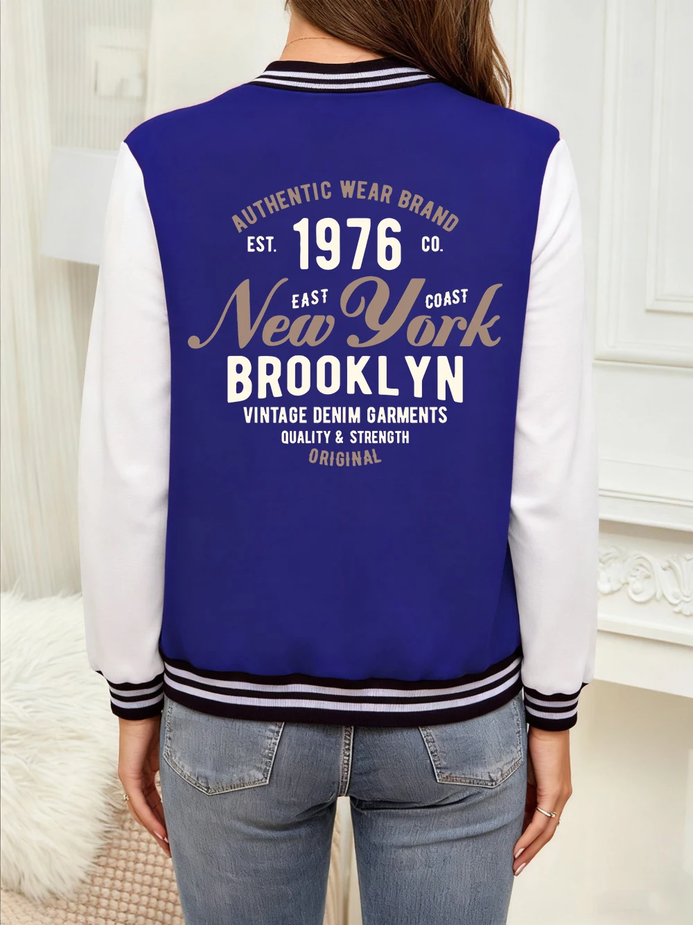 

New York Brooklyn Est 1976 Prints Baseball Jersey Women Comfortable Loose Coats Winter Fleece Warm Jackets Basics Casual Clothes