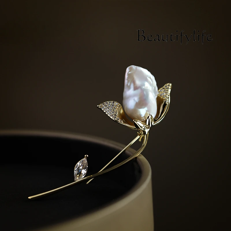 

Pearl Flower Tulip Brooch Female High-end Brooch Design Delicate Women's