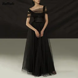 Bafftafe Simple Black Tulle Prom Evening Dresses For Women Customized Floor Length Formal Event Special Occasion Party Dress