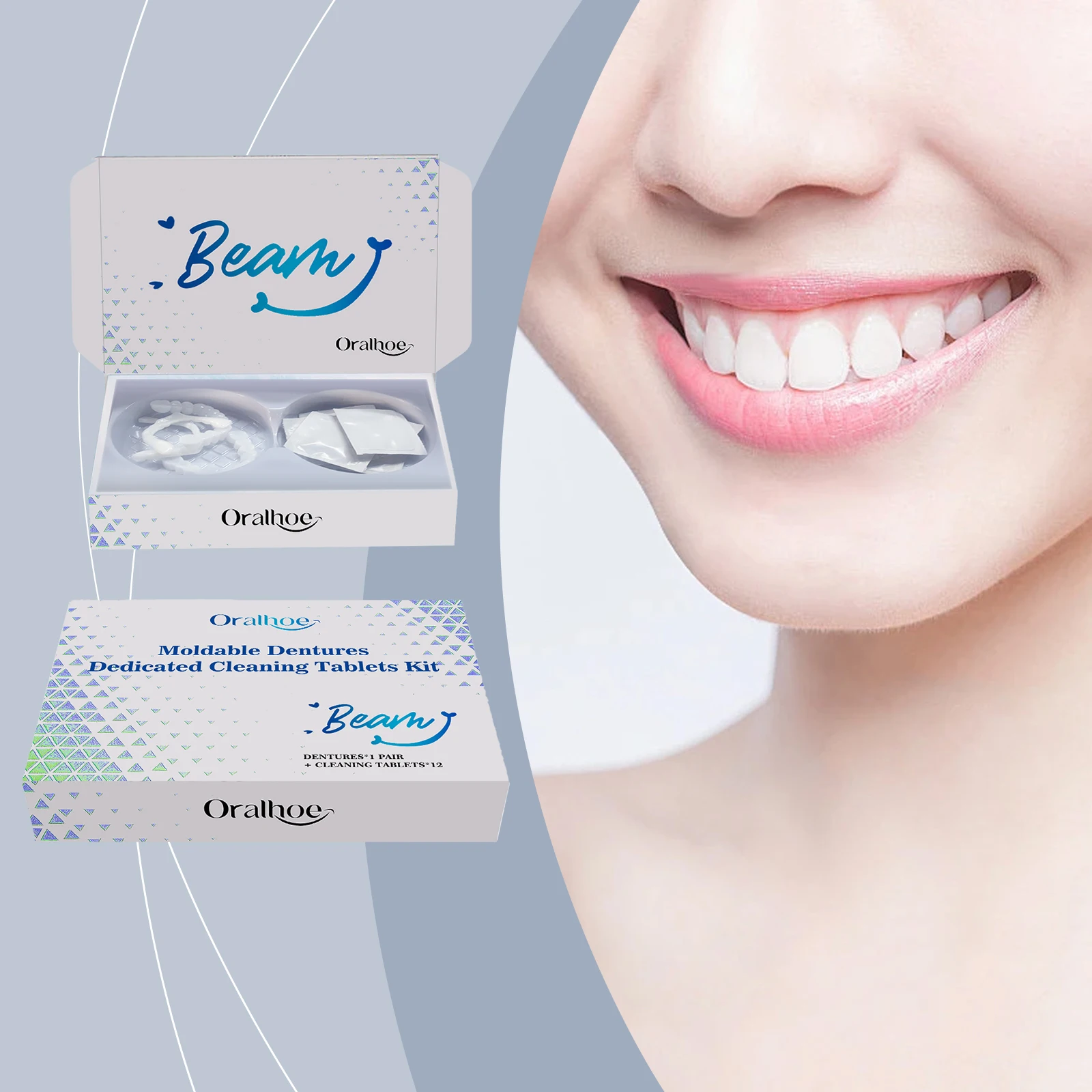 Moldable Comfort Denture Kit with Cleaning Tablets Soft Skin-Friendly Material Natural Looking Fake Teeth for Daily Oral Care