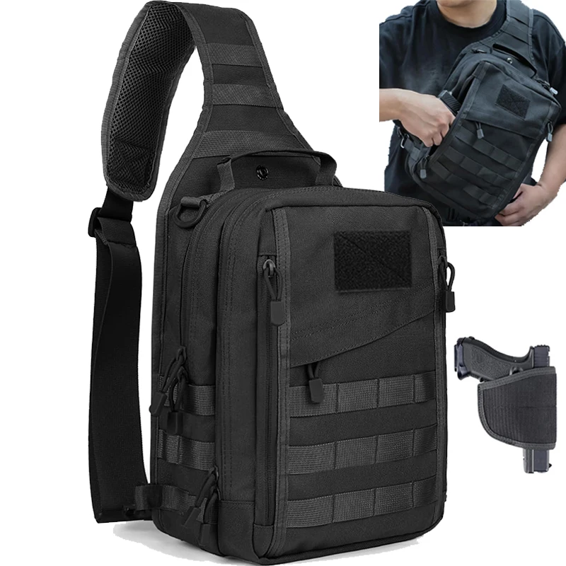 1000D Pistol Concealed Carry Bag Gun Holster Tactical Sling Bag EDC Shoulder Bag Molle Organizer Outdoor Hunting Chest Pack