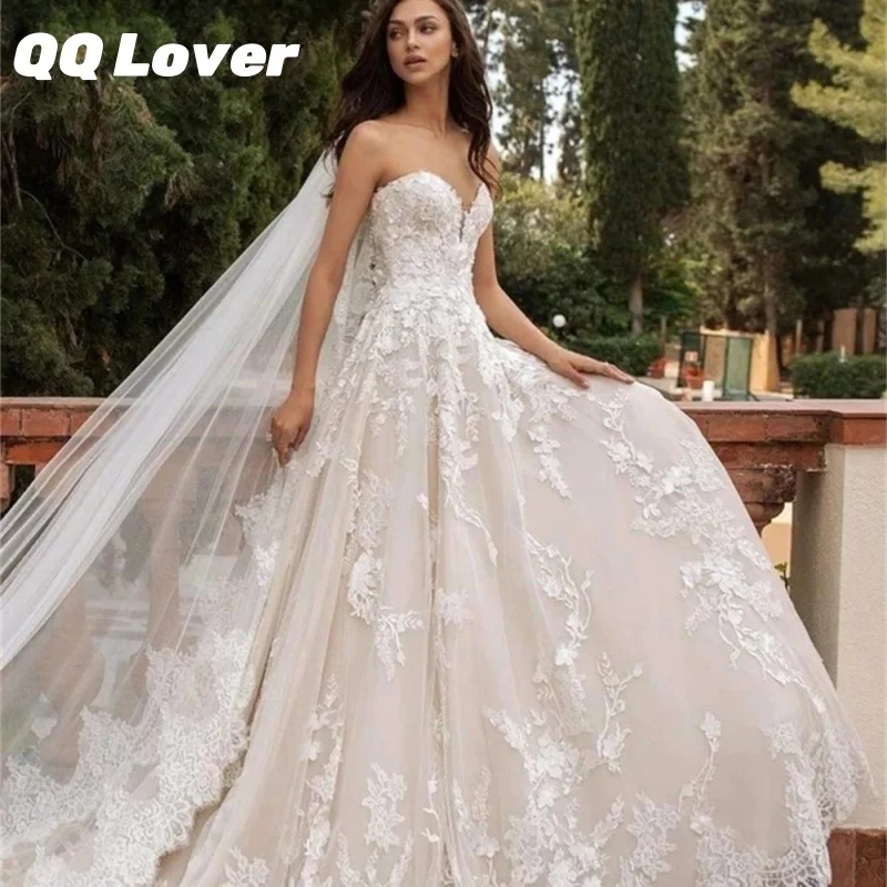 

Tulle A Line Wedding Dresses For Woman Flower Appliqued Bride Dresses Sweetheart Bridal Gown Vestidos De Novia Customized