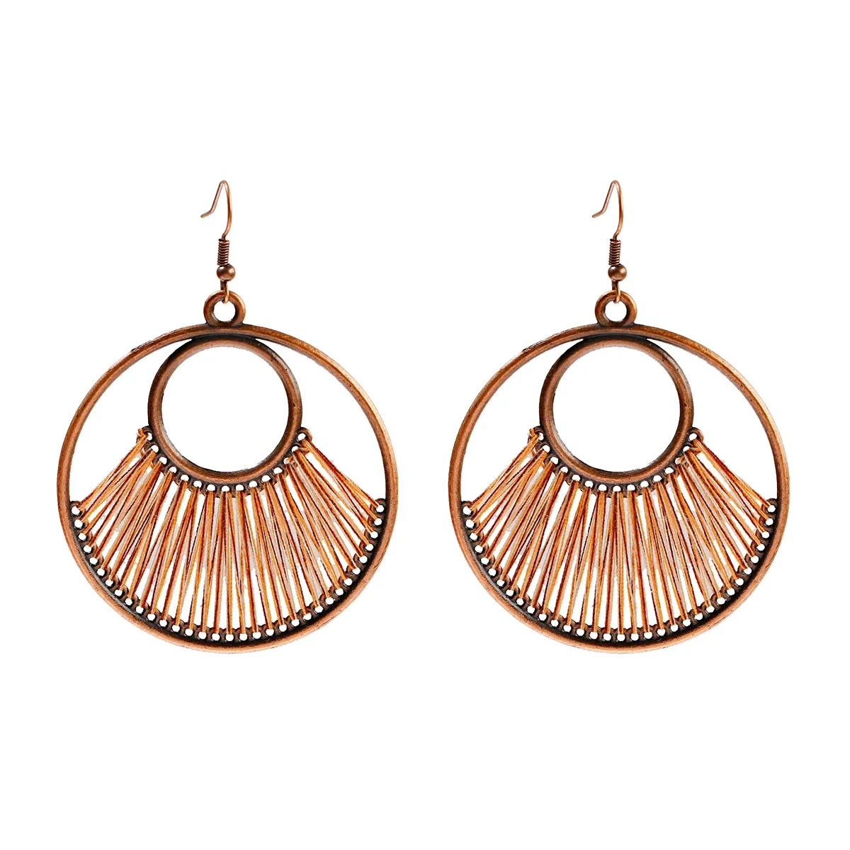 Boho Multi-Style Handmade Thread Wrapped Earring for Women Fashion Rope Wrap Round Triangle Dangle Earrings Female Jewelry Gift image 3