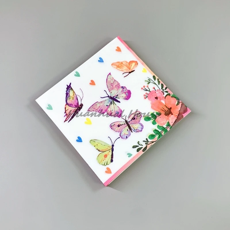 Servilletas de papel con diseño de flores y mariposas, servilletas de papel con diseño Floral para decoración de fiesta de cumpleaños y Navidad, novedad, 20 unidades por bolsa