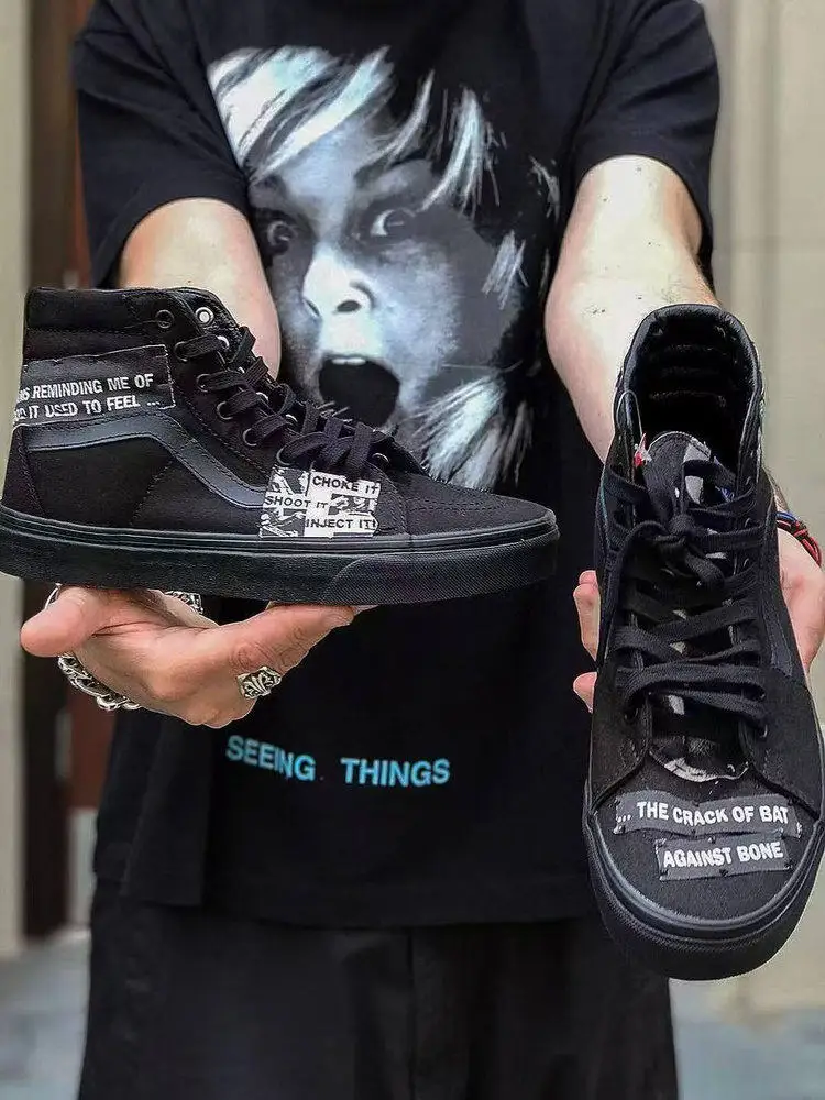 

ER/D World-weary smoke women's cloth print black canvas shoes