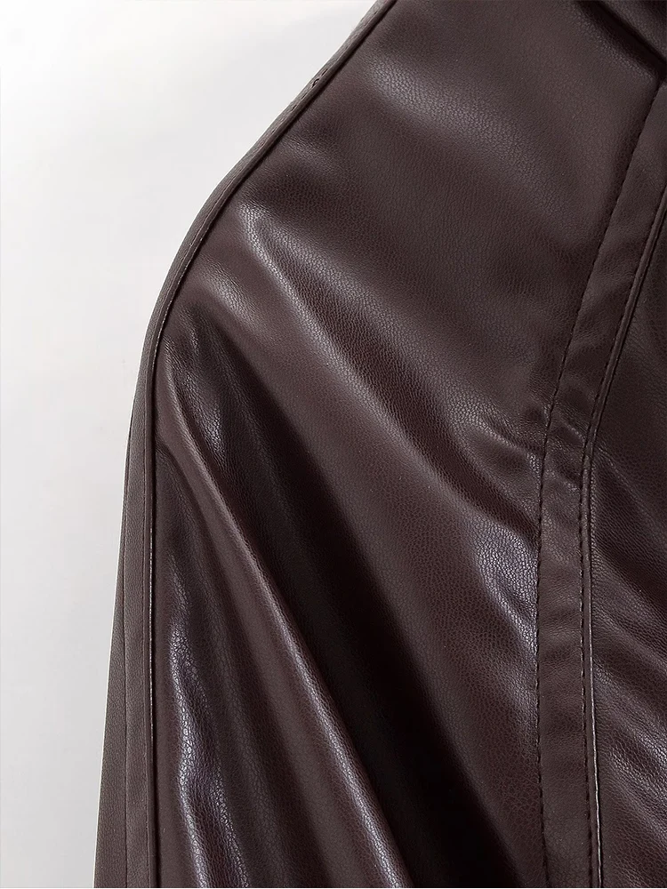 ヨーロッパ風の新しいレディースファッション、多用途で上品な無地の長袖、ベルト付きショート丈レザーウインドブレーカー