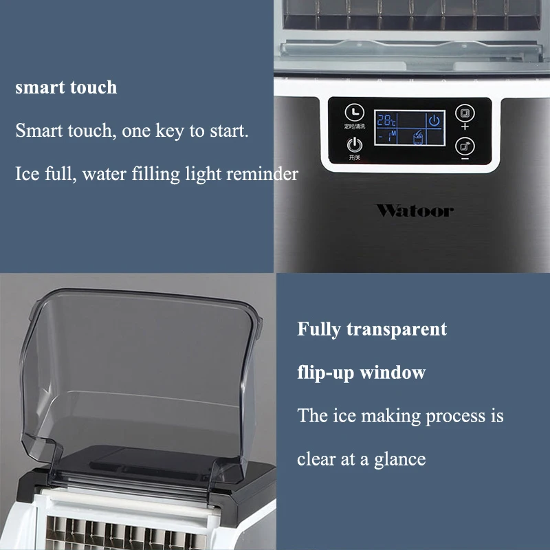 ماكينة صنع الثلج الكهربائية المربعة الشكل ماكينة صنع الثلج الأوتوماتيكية المحمولة لمقهى البار 30 كجم / 24 ساعة #3