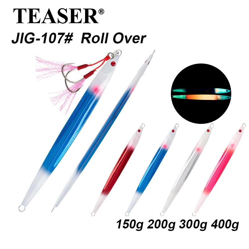 

TEASER J107 150G-400G Быстро тонущая железная пластина для рыбалки на лодке с высокой амумостью, свинцовая двойная светящаяся медленная джиг-джиг, глубоководная бионическая приманка