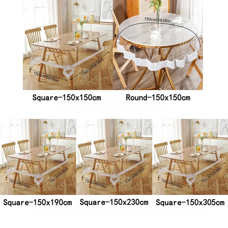 Waterproof PVC Plastic Table Cloth Cover Lace Soft Glass Transparent Tablecloth Christmas Wedding Table Decoration Accessories