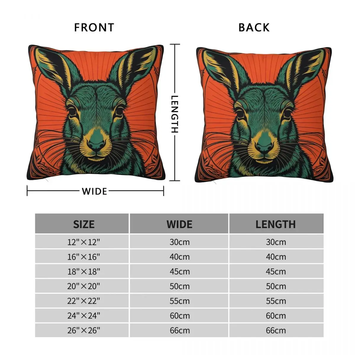 Turquoise Hare On An Orange Square Pillowcase Polyester Linen Velvet Printed Zip Decorative Sofa Seater Cushion Cover