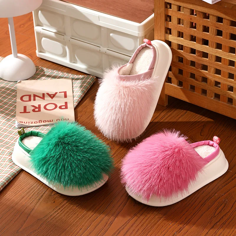 

Spring Winter Slippers Soft Cute Warm Home Men Women House Floor Indoor Slides Fur Cross Fat Dudu Shoes Room Flat