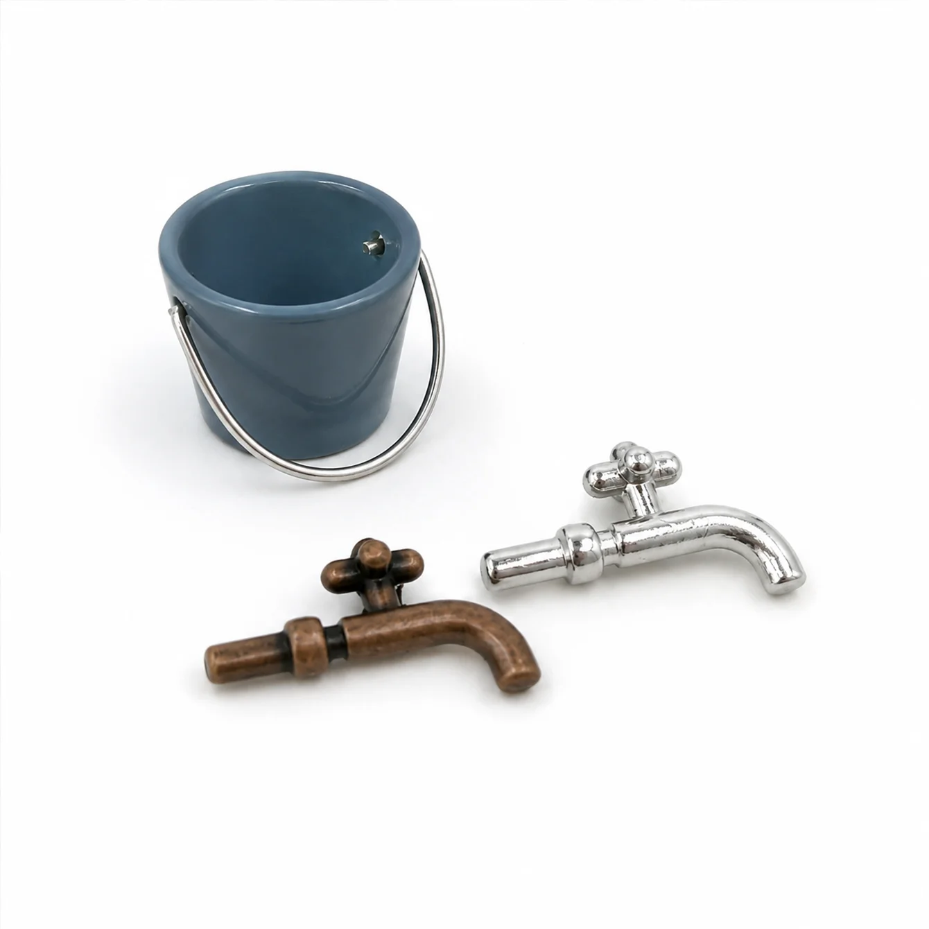 Mini Faucet and Small Bucket Set Doll House Outdoor Garden Water Feature Accessories Miniature Scene Landscaping Decorative