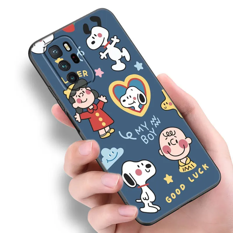 Cute Cartoon S-Snoopy Black Silicone Phone Case For Xiaomi Redmi Note 9 10 11 11S 11T 12 13 Pro 5G Plus 9S 10S 12S