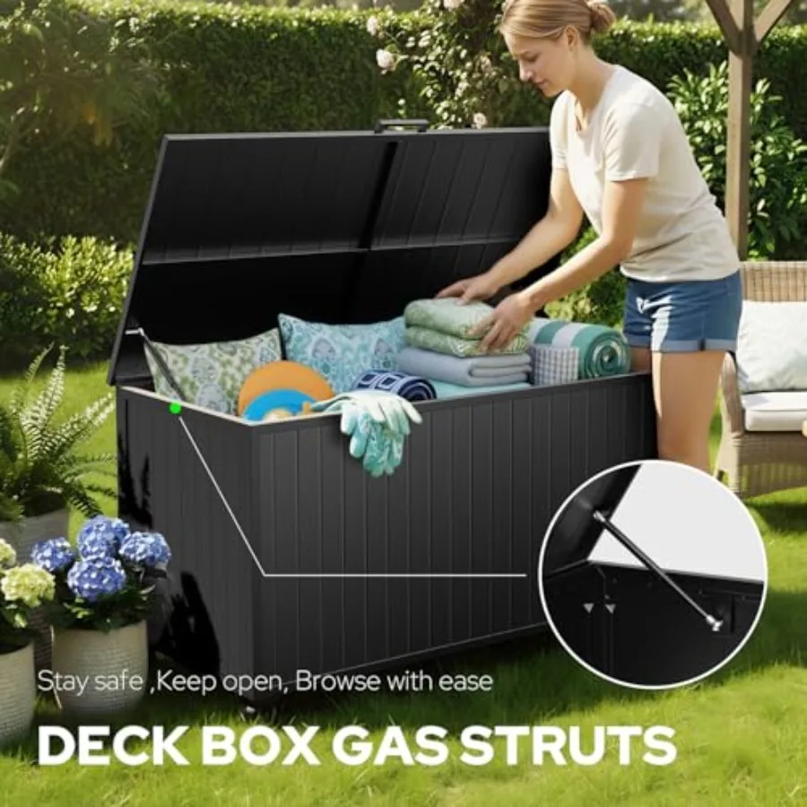 Outdoor Storage Box with Wheels 150 Gallon, Mobile Aluminum Deck Boxes Waterproof, UV Resistant Patio Storage Box with Lid view 4