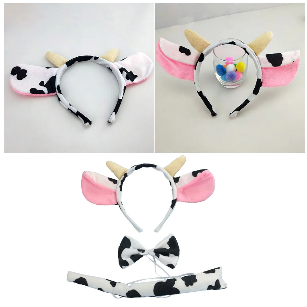 3 Pcs Hairy Child Cow Headband Ears Tail Costume Show Performance Halloween