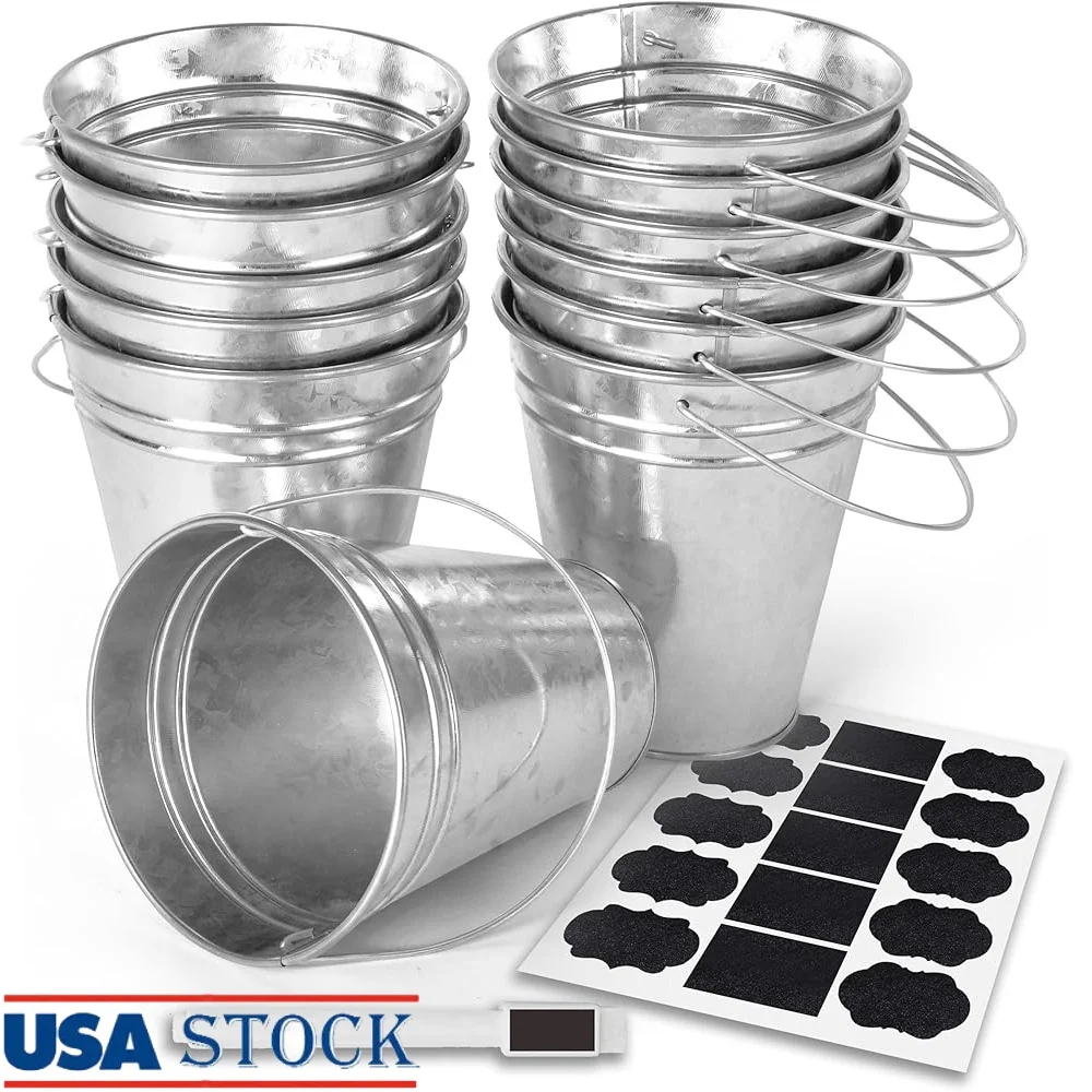 

Набор из оцинкованных металлических ведер из 12 штук с ручкой, стираемые наклейки, меловой маркер, мини-декор для вечеринки, садовые ведра для хранения вещей