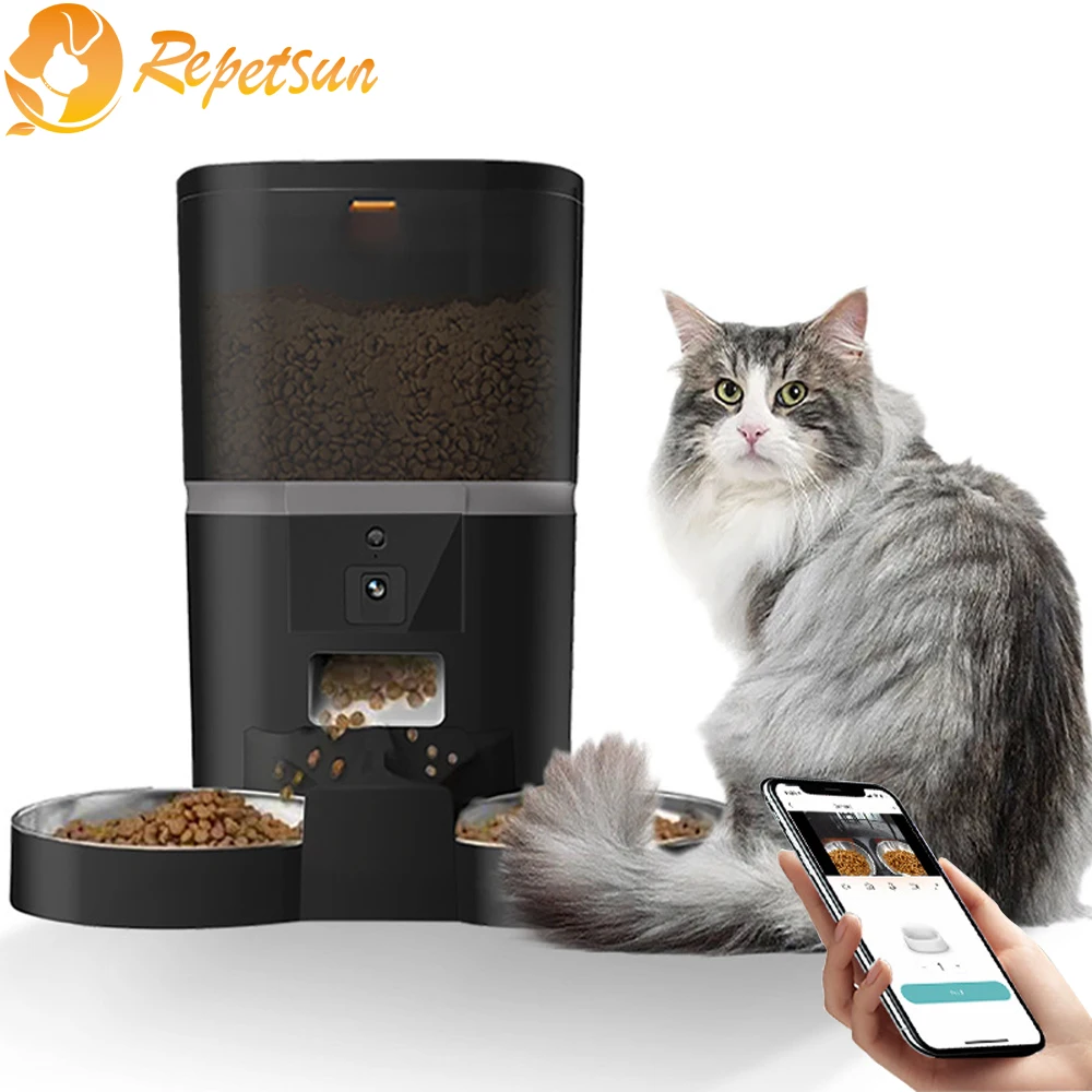 4L WiFi Automatic Cats Feeder With Camera Video Dogs Food Dispenser Pet Smart Voice RecorderAuto Feeder For Cat Dog Bowl