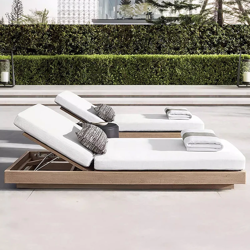 

Swimming Pool Lounger Garden Villa Teak Lounge Chairs Outdoor Furniture Sun Beds Wood Modern Solid Beach Sunbed Outdoor