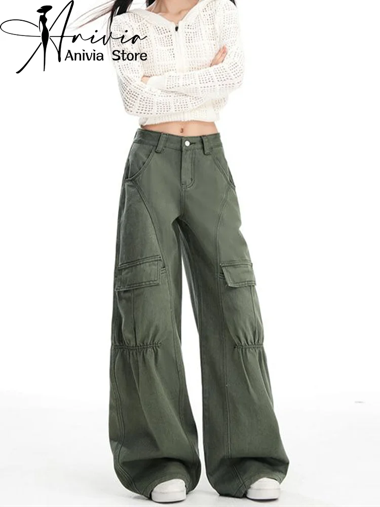 

Женская зеленая рабочая одежда, джинсовые джинсы, мешковатые Y2K, японский уличный стиль Харадзюку, модные брюки 2000-х годов в стиле ретро 90-х, одежда, новинка 2023 года