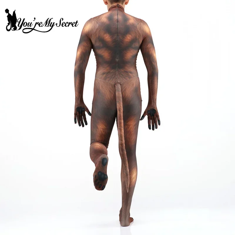 Bear House [You're My Secret] Halloween Cosplay Animal Wolf Printed Costume with Tail Crotch Zipper Party Outfit Zen2025 PPT01..