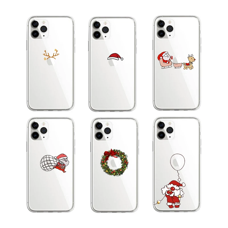 Creative Transparent Cartoon New Year Christmas Santa Phone Case for iPhone 15 11 12 13 14 Pro Max X XS XR 7 8 Plus Cover Case