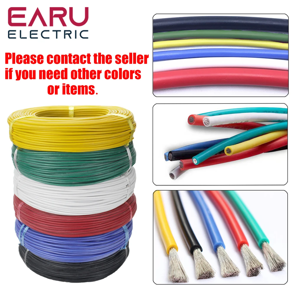 100/200/400 متر/لفة سلك سيليكون كهربائي ناعم مقاوم للحرارة 5 6 8 12 14 16 18 20 22 24 26 28 30 AWG لون أحمر أسود