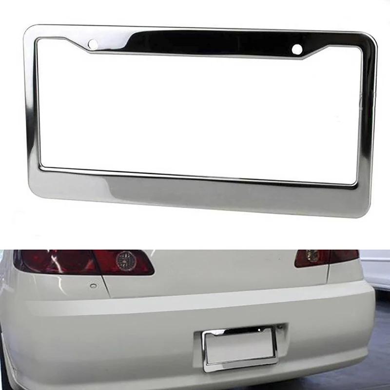 1pc Chrome Stainless Universal License Plate Frame Steel Silver Metal Car License Plate Frame Label Cover Screw Cap