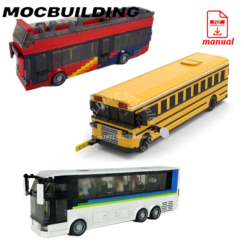 

City Bus Downtown Vehicles Tour Bus Street View School Bus Moc Building Blocks Bricks Construction Toys Gifts Present