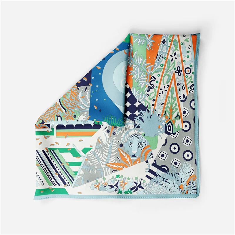 53 سنتيمتر ماركة مربع وشاح المرأة موضة حك 100% وشاح حريري شال تصميم الحجاب باندانا فولارد نبات الغابة الشمس رئيس منديل