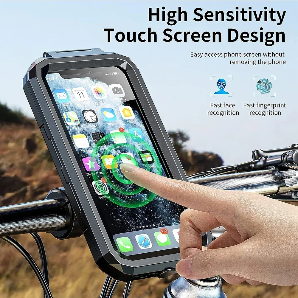 

Waterproof Bike Phone Holder 360 Rotation Motorcycle Phone Mount Fully Enclosed Touch Sensitive for iPhone 17 16 Pro Max/15/14