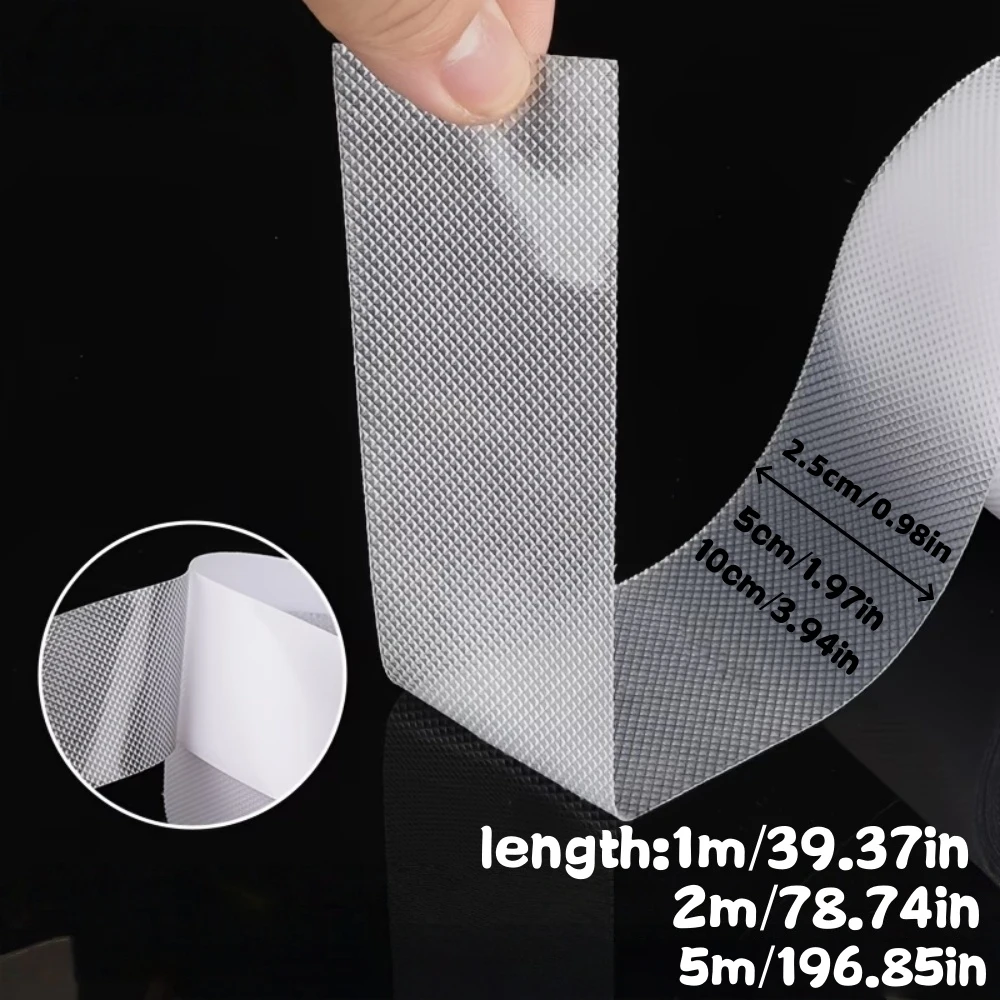 1Roll Anti-Slip Tape, Self-Adhesive Wear-Resistant Non-Skid Transparent Silicone Pad, Grid Waterproof Anti-Slip