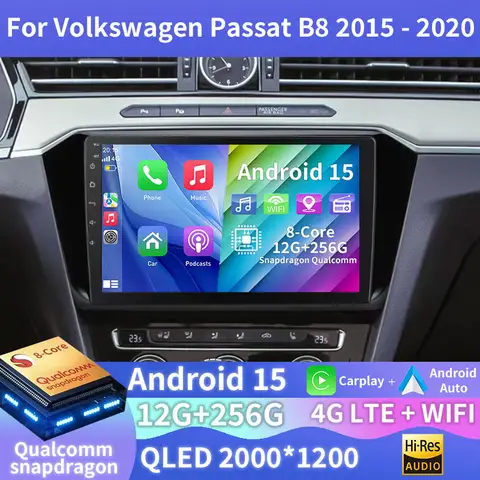 Android 15 Car Radio For Volkswagen Passat B8 2015 2016 - 2020 GPS Multimedia Player Navi Head Unit Wireless Carplay Stereo DSP