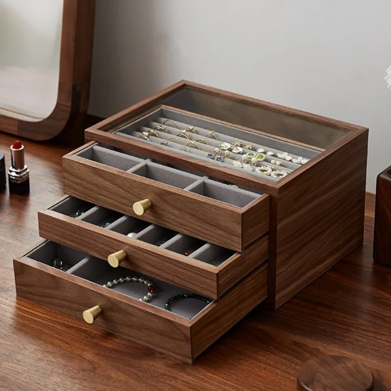 

Шкатулка для драгоценностей цвета орехового дерева, ретро-кольца, серьги, коробки для хранения, роскошный свадебный браслет, витрина, ожерелья, органайзер, подарок