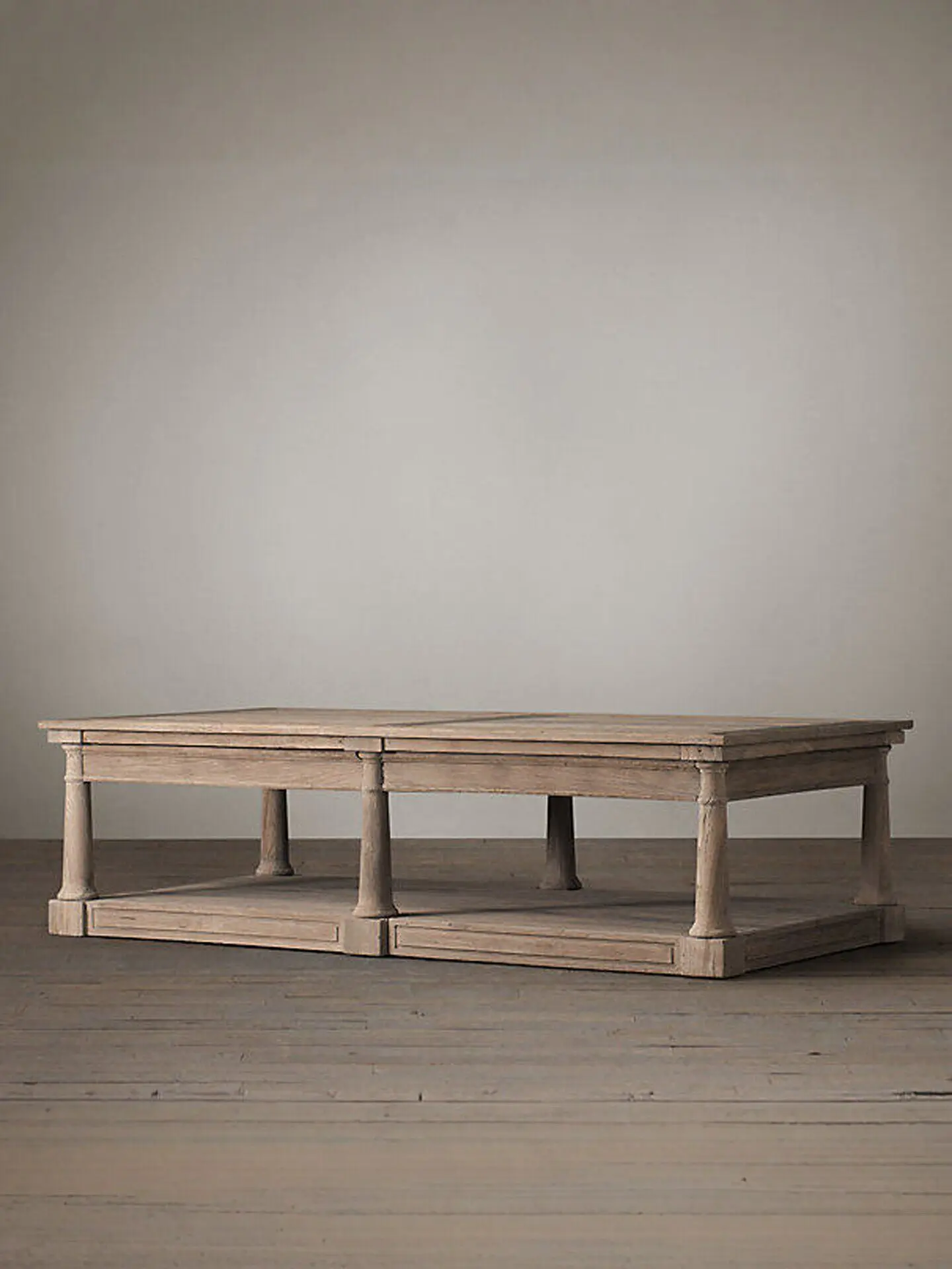 ^Vintage Farmhouse Wooden Two Tier Coffee Table with Turned Legs for Home Hotel Villa