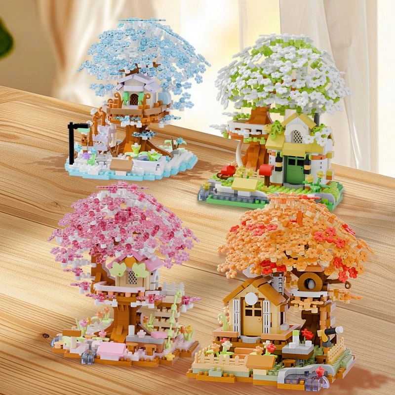 

2025 New Hot-selling Architectural Street View Building Blocks Creative Cute Cherry Tree Hut Building Blocks Gift Ornaments