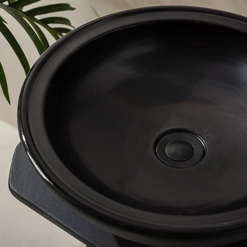 Black ceramic pillar basin outdoor wash basin