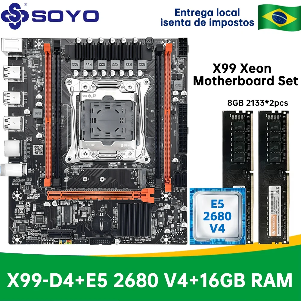 

SOYO X99 Gaming Motherboard Set with Xeon LGA2011-3 CPU 2680 V4 16GB=8GBX2 DDR4 2133MHz DDR4 RAM Memory For Desktop Computers
