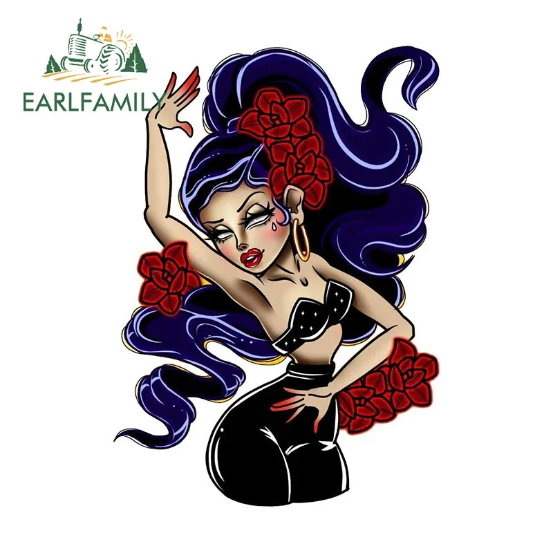 EARLFAMILY 13cm for Retro Tattood Devil Girl Car Stickers Graffiti Motorcycle Vinyl Car Wrap Decal Refrigerator Campervan Decor