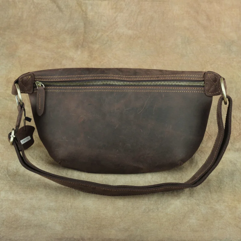 Unisex Genuine Leather Chest Bag Men Crazy Horse Lether Fanny Packs Male Fashion Waist Men's Sling Shoulder