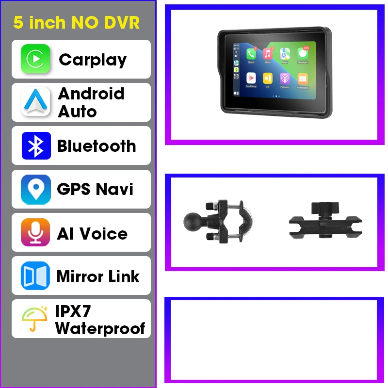 Vtopek 5 "/7" inch Motorfiets DVR GPS Navigatie Multimedia Speler Draadloze CarPlay Android Auto IPX7 Waterdichte Scherm Recorder
