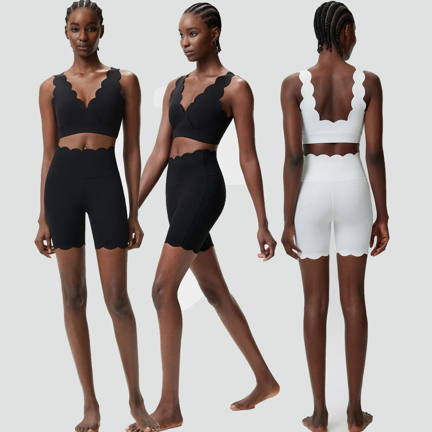 Women Yoga Set 2 Pieces Solid Color wavy edge sports bra yoga shorts gym set Fitness Quick Dry Running Suit Female workout set