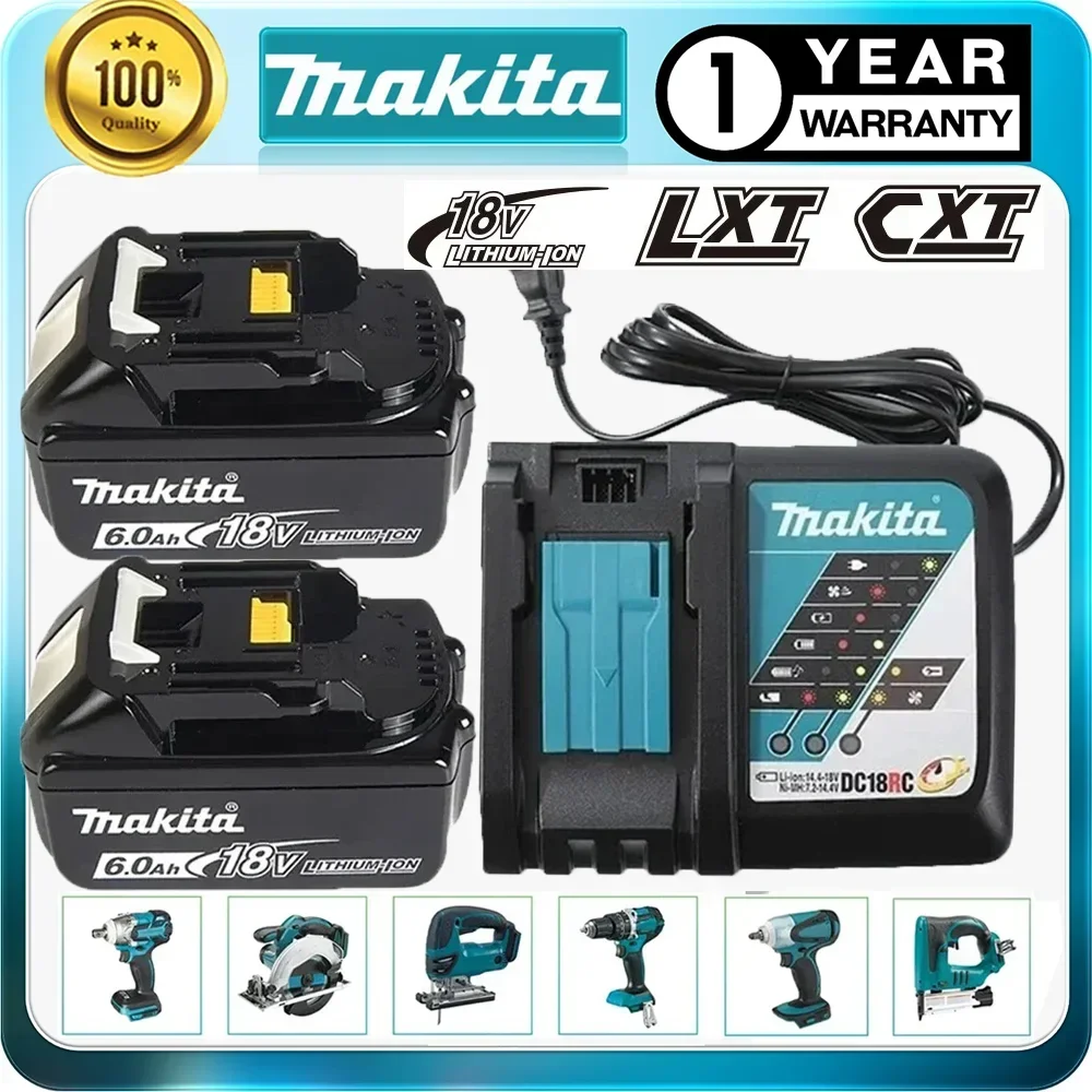 

100% Original Makita 18V 6.0Ah Rechargeable Power Tool Battery with LED Charger Replacement LXT BL1860B BL1860 BL1850 Battery