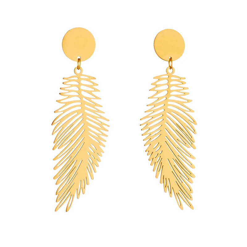 XIYANIKE 316L Stainless Steel Golden Earrings Feather Pendant New Arrival Accessories for Women Temperament Jewelry Gift Серьги