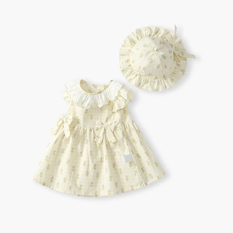 

Girls' summer dress new style, stylish doll collar printed dress for toddlers, pure cotton dress for baby girls, summer